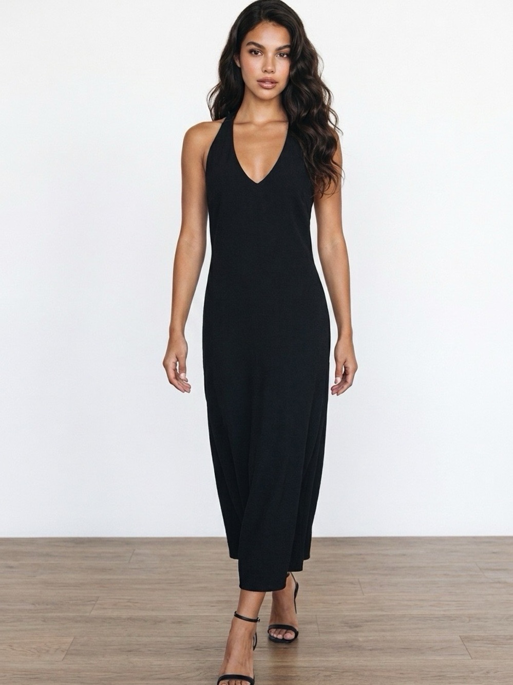 Jones New York Black V-Neck Midi Dress